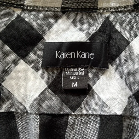 Karen Kane Black and White Check Cuffed Sleeve Button Down Shirt Size M Linen - Picture 7 of 13